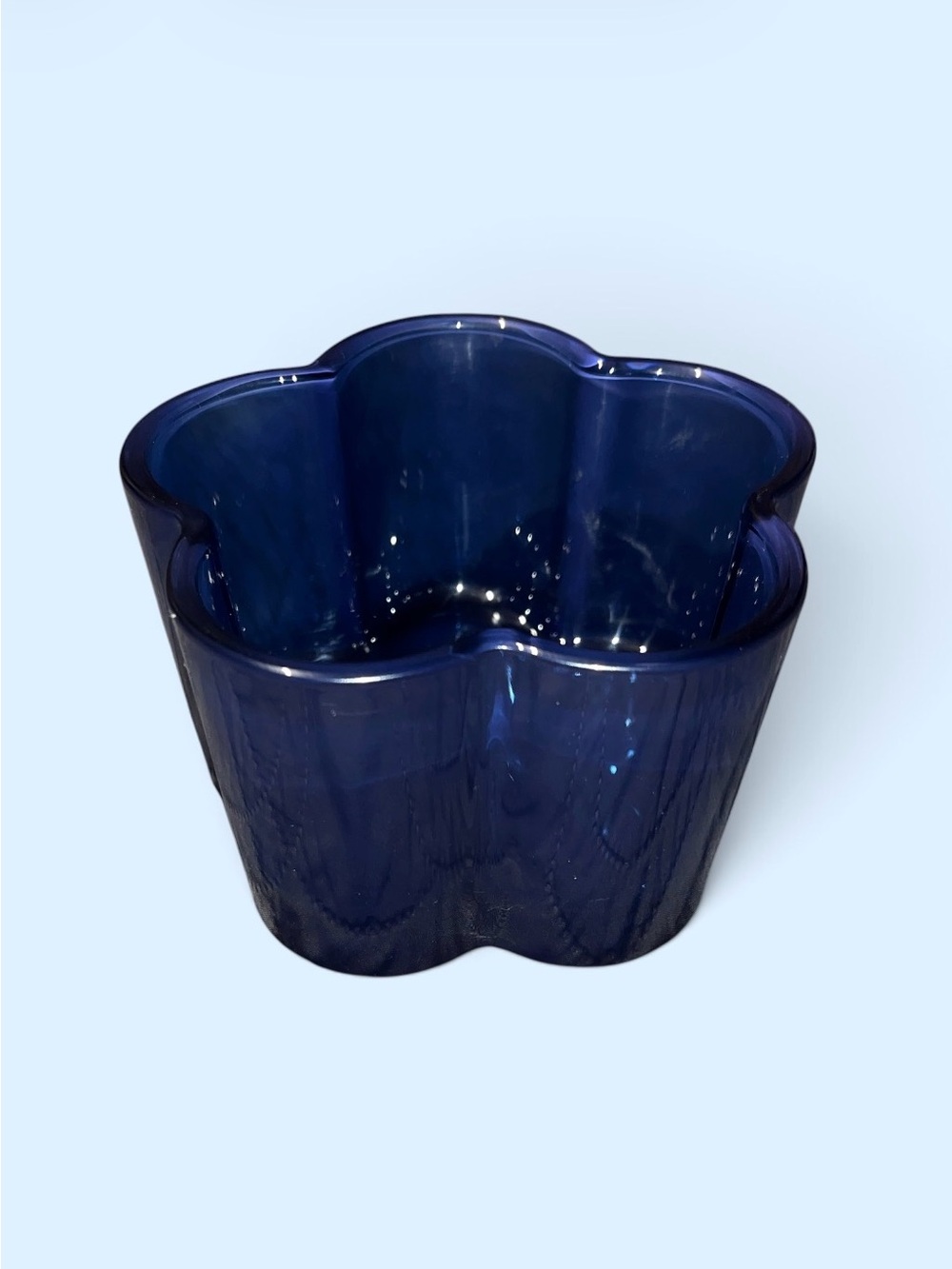 Blue Glass Flower-Shaped Dish